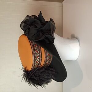 One-of-a-kKnd Dramatic Wool Felt Top Hat w/ Elaborate  Trim Whittal & Shon Sexy